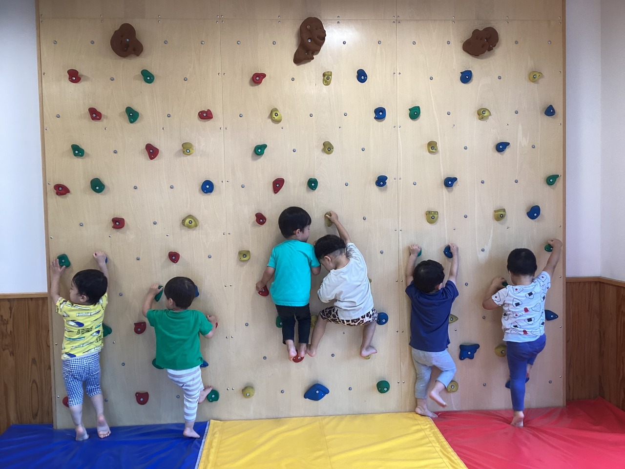 画僧：室内のクライミングを登っているこども
