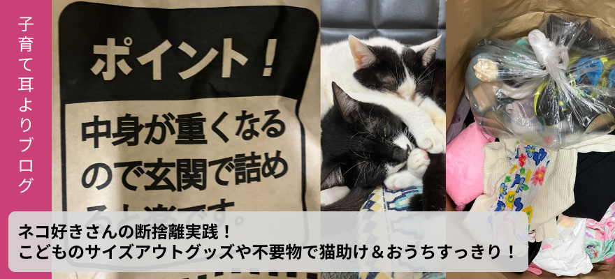 ネコ好きさんの断捨離実践！ こどものサイズアウトグッズや不要物で猫助け＆おうちすっきり！ブログバナー